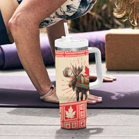 Personalized Canada Moose Tumbler With Handle Maple Leaf Christmas Lightning Art - Wonder Print Shop