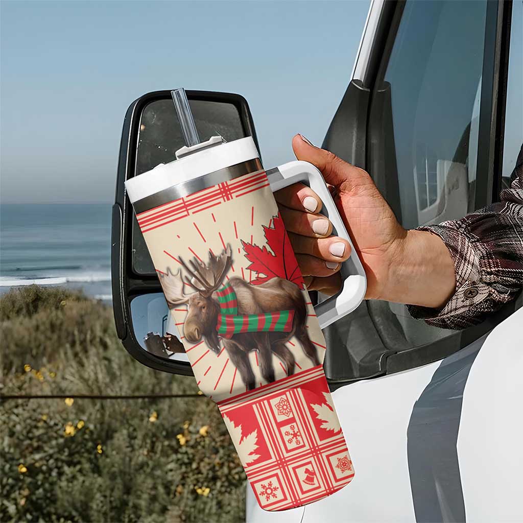 Personalized Canada Moose Tumbler With Handle Maple Leaf Christmas Lightning Art - Wonder Print Shop