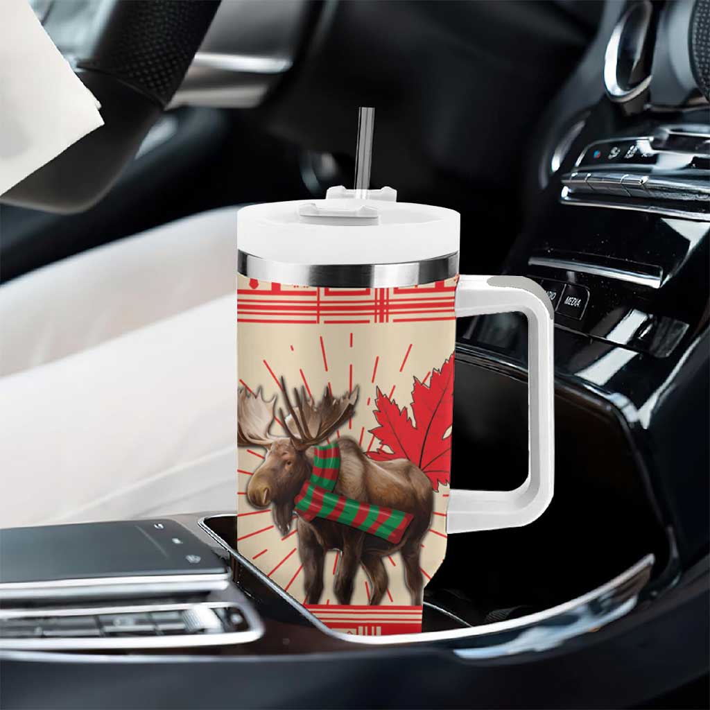Personalized Canada Moose Tumbler With Handle Maple Leaf Christmas Lightning Art - Wonder Print Shop