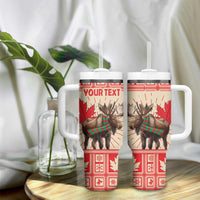 Personalized Canada Moose Tumbler With Handle Maple Leaf Christmas Lightning Art - Wonder Print Shop