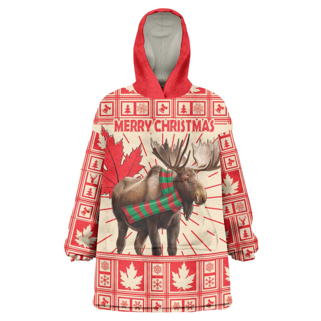 Personalized Canada Moose Wearable Blanket Hoodie Maple Leaf Christmas Lightning Art - Wonder Print Shop