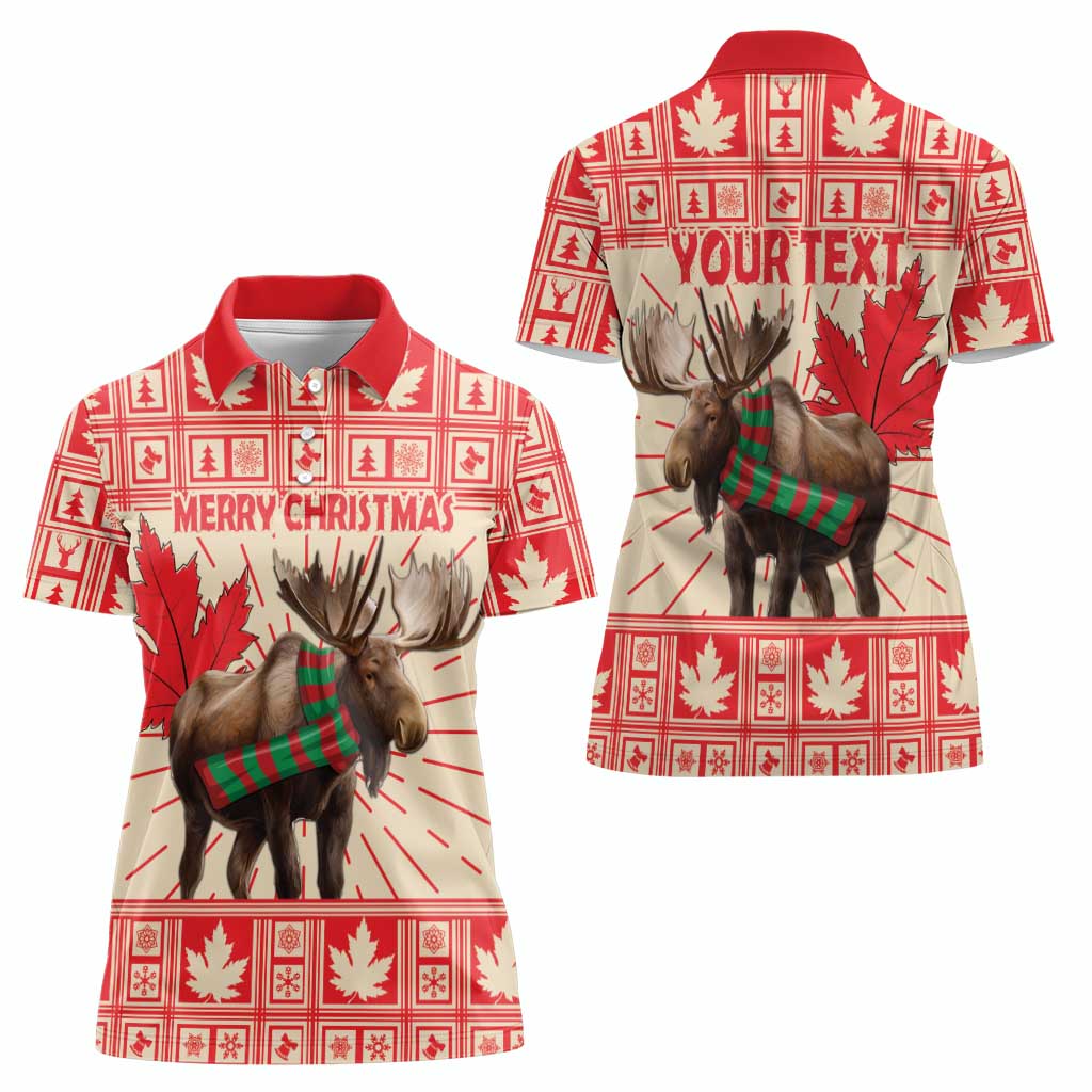 Personalized Canada Moose Women Polo Shirt Maple Leaf Christmas Lightning Art - Wonder Print Shop