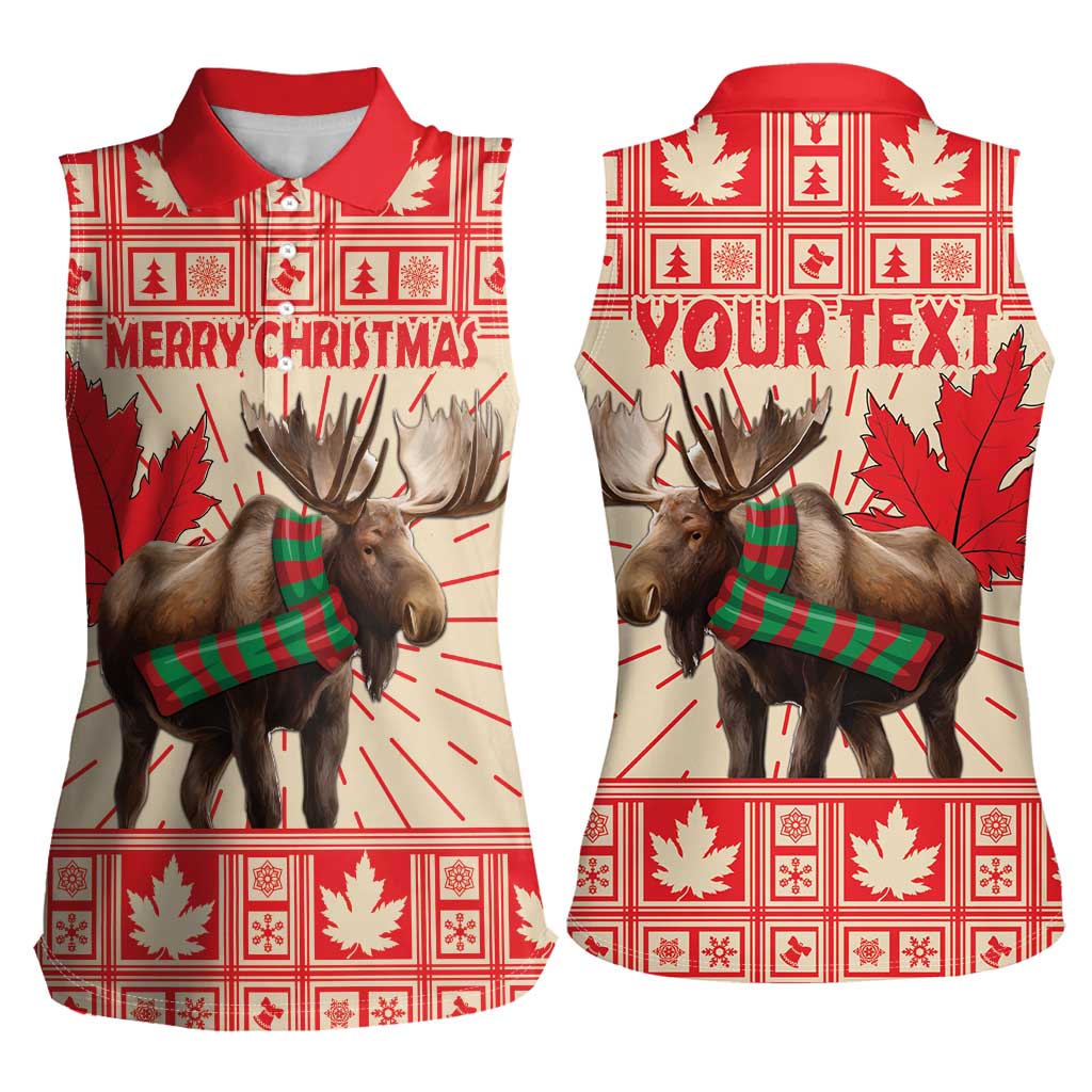 Personalized Canada Moose Women Sleeveless Polo Shirt Maple Leaf Christmas Lightning Art - Wonder Print Shop
