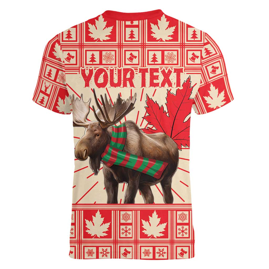 Personalized Canada Moose Women V-Neck T-Shirt Maple Leaf Christmas Lightning Art - Wonder Print Shop