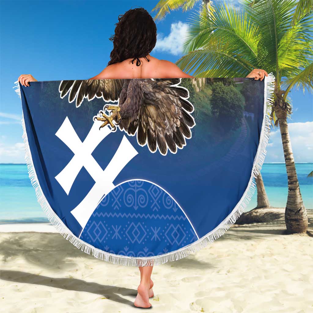 Slovakia Bojnice Castle Beach Blanket Golden Eagle With Slovak Pattern - Wonder Print Shop
