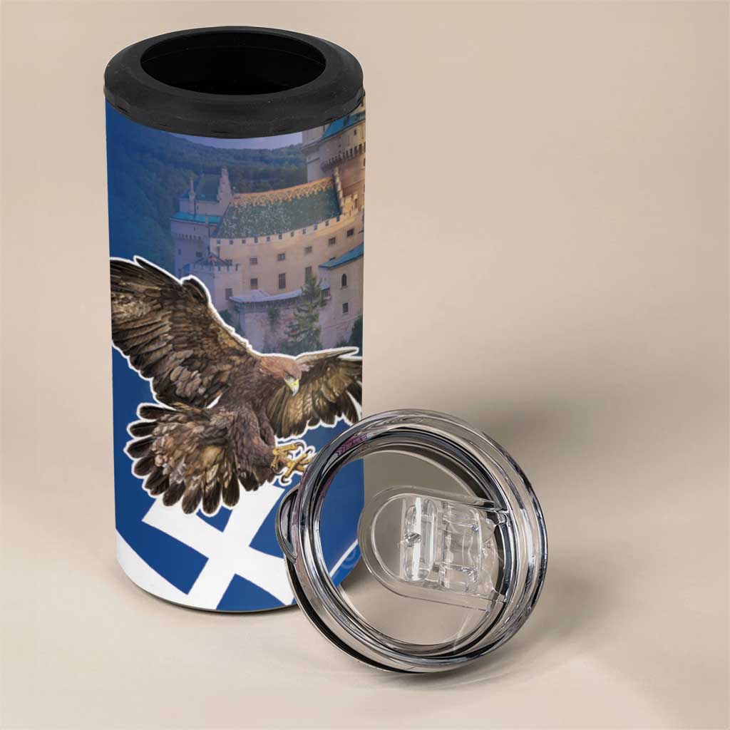Slovakia Bojnice Castle 4 in 1 Can Cooler Tumbler Golden Eagle With Slovak Pattern - Wonder Print Shop