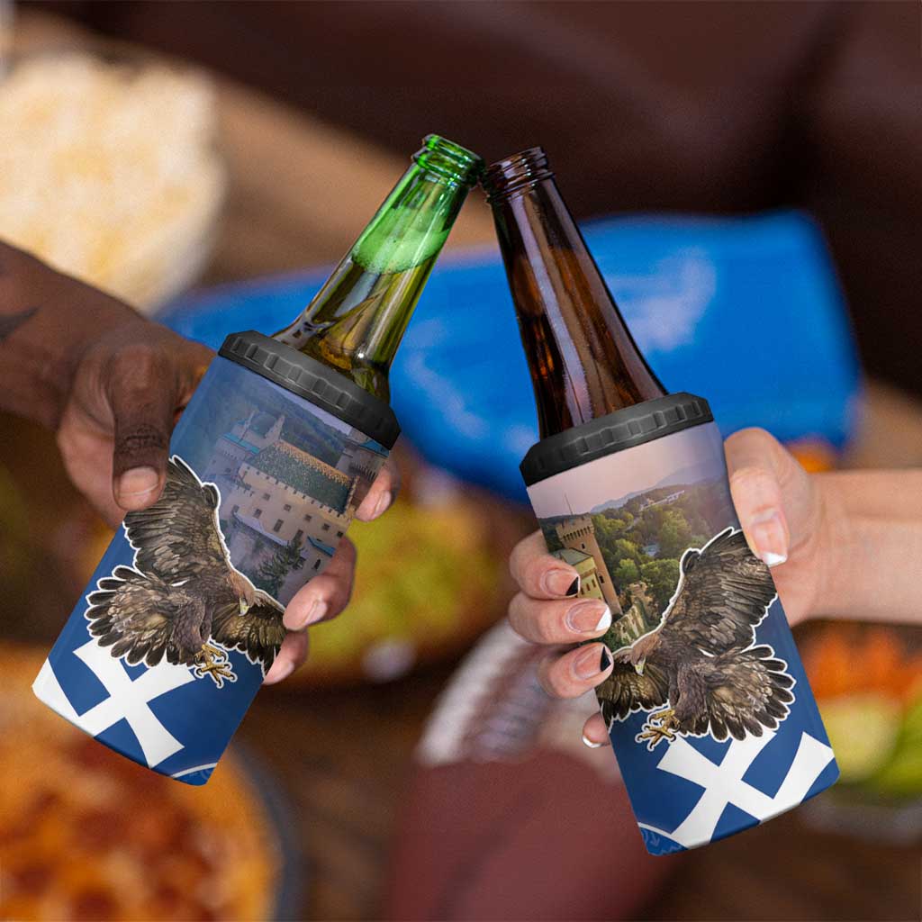 Slovakia Bojnice Castle 4 in 1 Can Cooler Tumbler Golden Eagle With Slovak Pattern - Wonder Print Shop