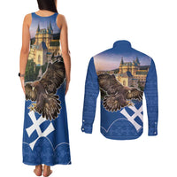 Slovakia Bojnice Castle Couples Matching Tank Maxi Dress and Long Sleeve Button Shirt Golden Eagle With Slovak Pattern - Wonder Print Shop