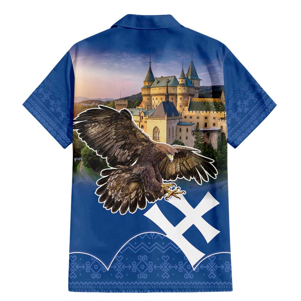 Slovakia Bojnice Castle Family Matching Mermaid Dress and Hawaiian Shirt Golden Eagle With Slovak Pattern - Wonder Print Shop