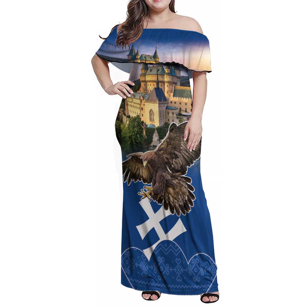 Slovakia Bojnice Castle Family Matching Off Shoulder Maxi Dress and Hawaiian Shirt Golden Eagle With Slovak Pattern - Wonder Print Shop