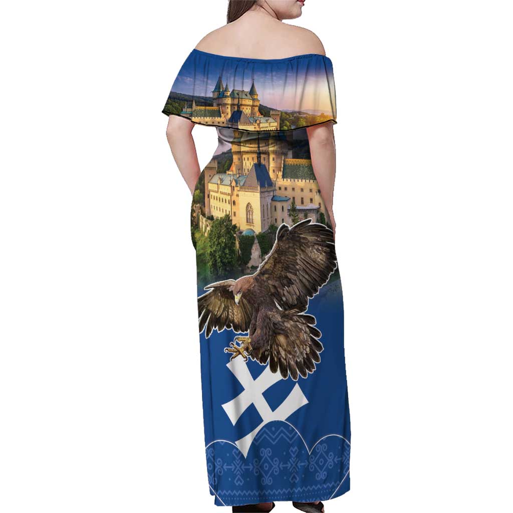 Slovakia Bojnice Castle Family Matching Off Shoulder Maxi Dress and Hawaiian Shirt Golden Eagle With Slovak Pattern - Wonder Print Shop