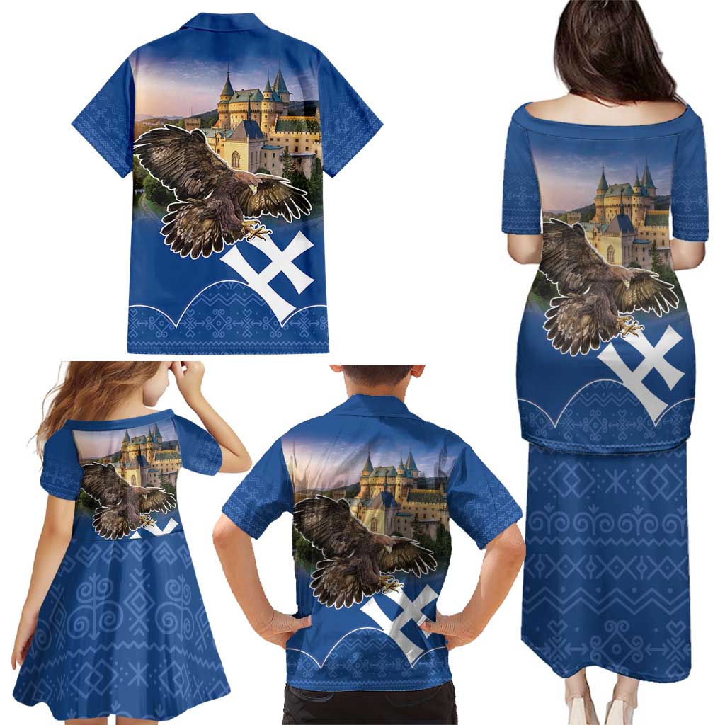 Slovakia Bojnice Castle Family Matching Puletasi and Hawaiian Shirt Golden Eagle With Slovak Pattern - Wonder Print Shop