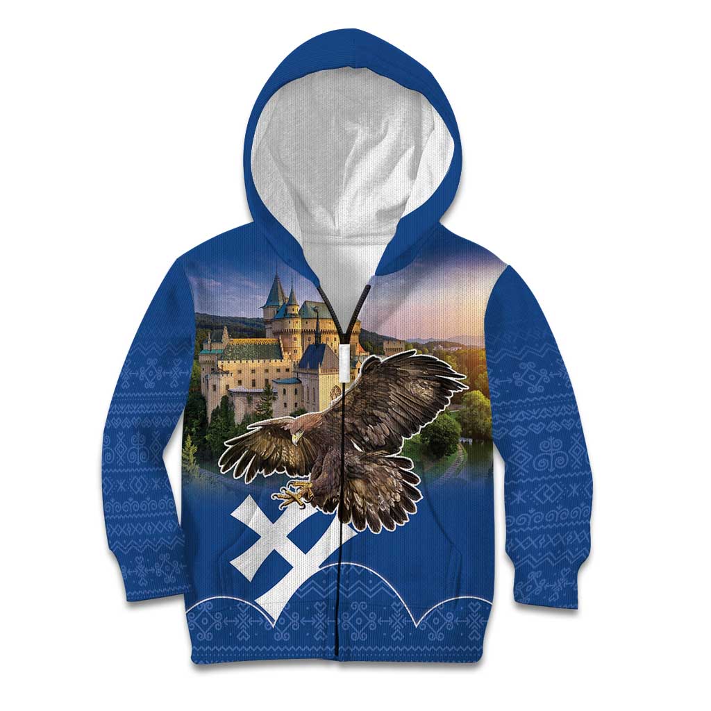 Slovakia Bojnice Castle Kid Hoodie Golden Eagle With Slovak Pattern - Wonder Print Shop