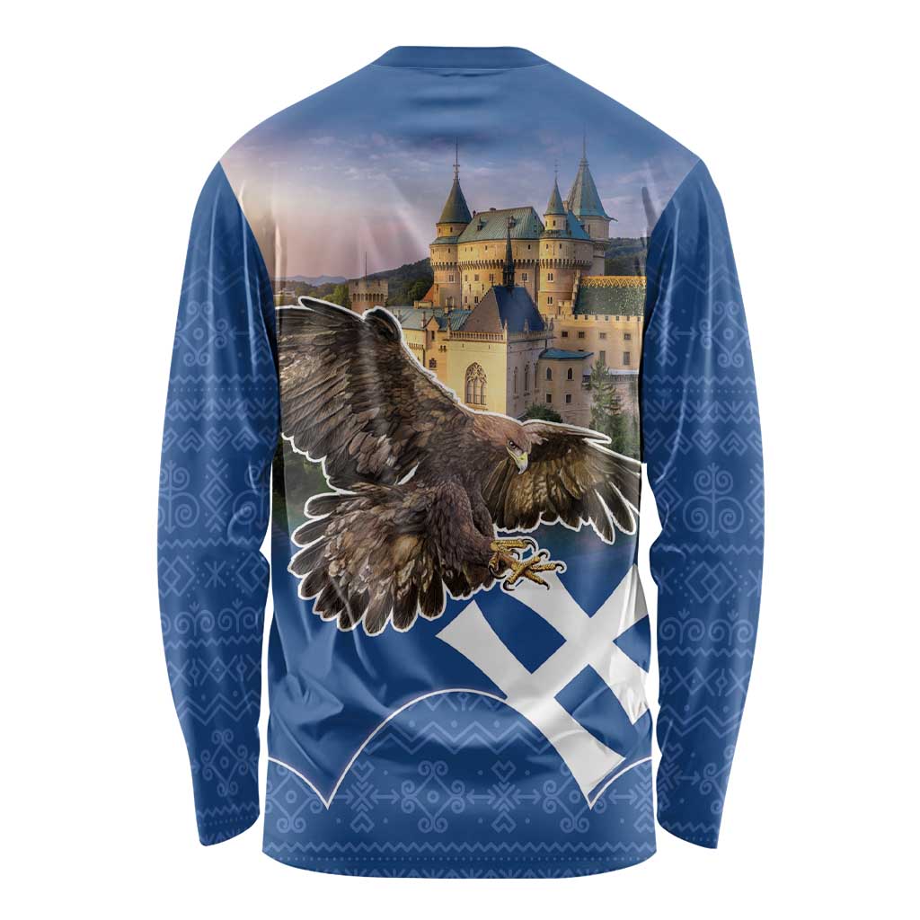Slovakia Bojnice Castle Long Sleeve Shirt Golden Eagle With Slovak Pattern - Wonder Print Shop