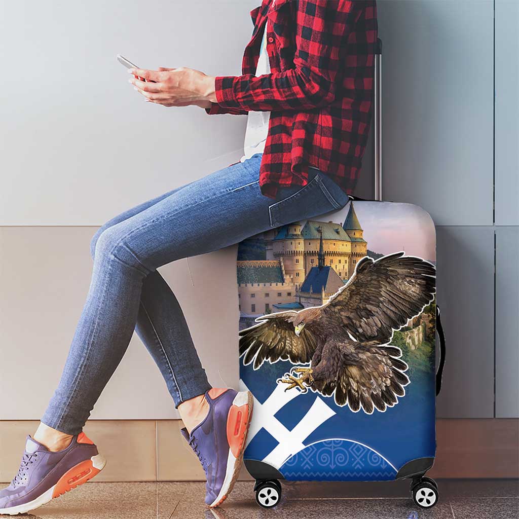 Slovakia Bojnice Castle Luggage Cover Golden Eagle With Slovak Pattern - Wonder Print Shop