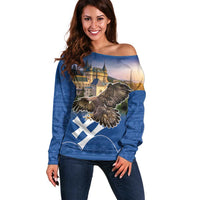 Slovakia Bojnice Castle Off Shoulder Sweater Golden Eagle With Slovak Pattern - Wonder Print Shop