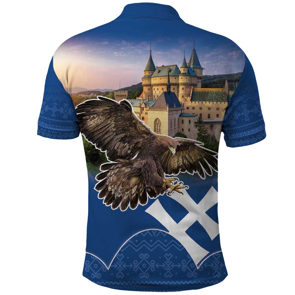 Slovakia Bojnice Castle Polo Shirt Golden Eagle With Slovak Pattern - Wonder Print Shop