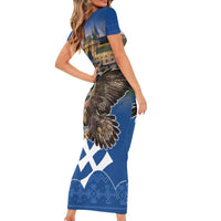 Slovakia Bojnice Castle Short Sleeve Bodycon Dress Golden Eagle With Slovak Pattern - Wonder Print Shop