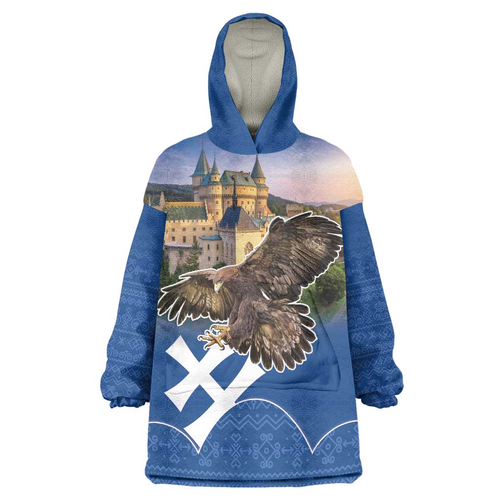 Slovakia Bojnice Castle Wearable Blanket Hoodie Golden Eagle With Slovak Pattern - Wonder Print Shop