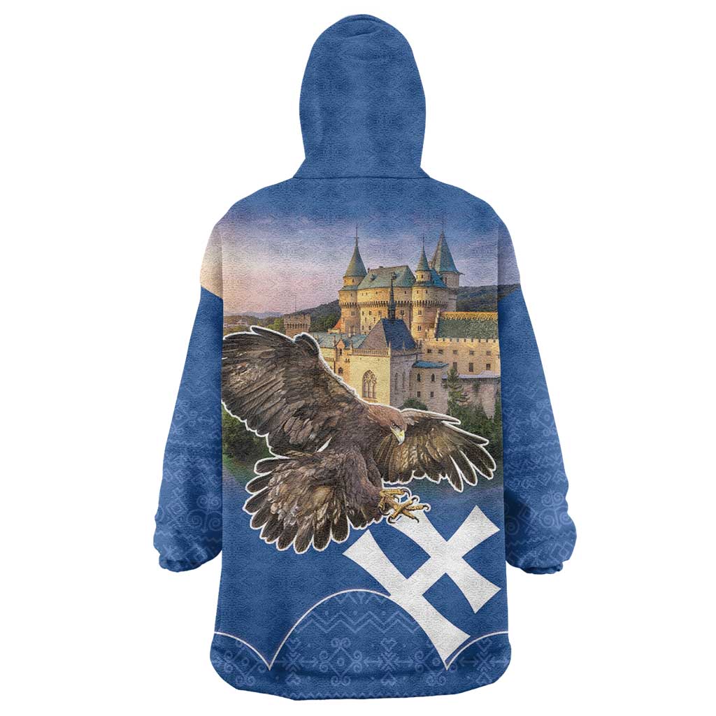 Slovakia Bojnice Castle Wearable Blanket Hoodie Golden Eagle With Slovak Pattern - Wonder Print Shop