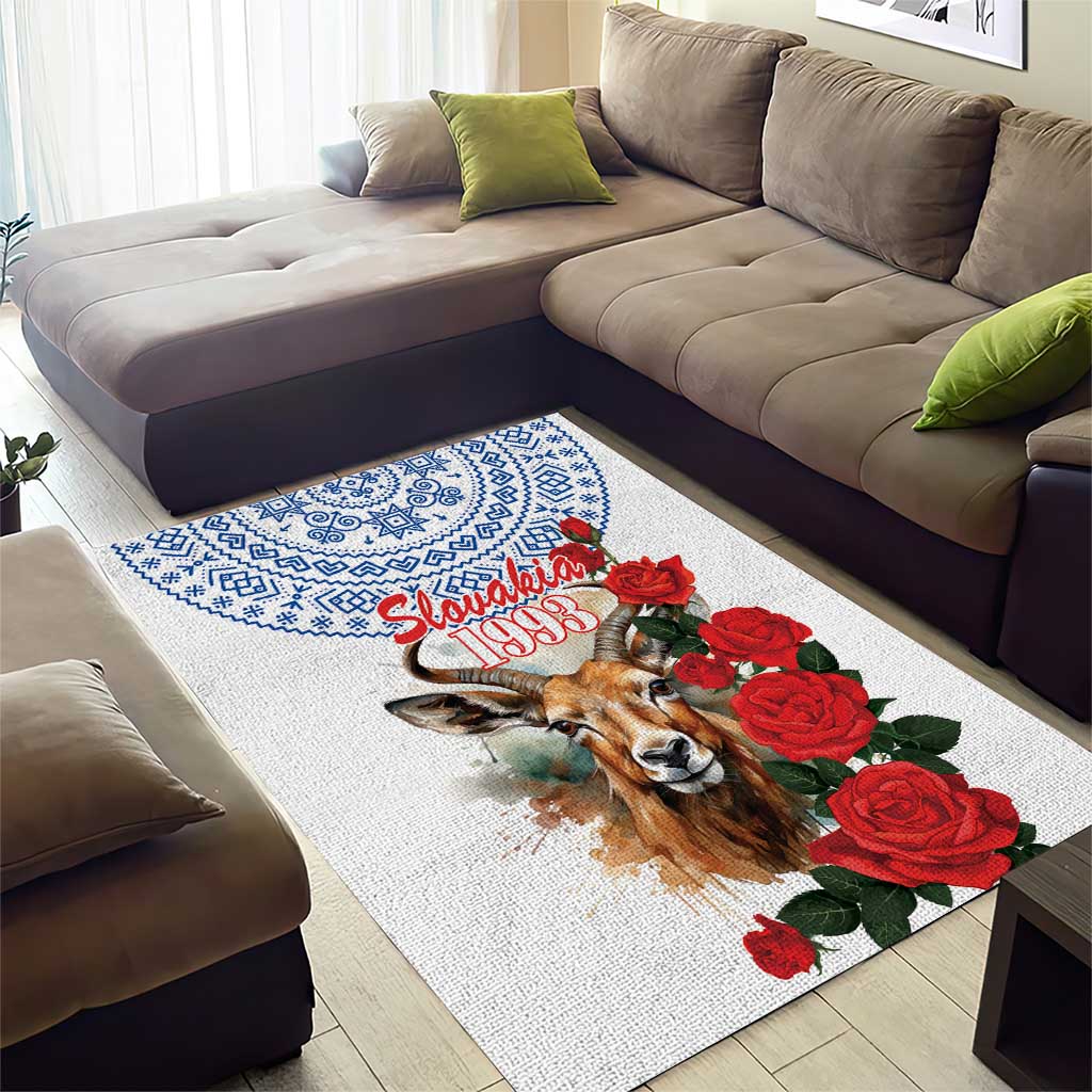 Slovakia Restoration Day 1993 Area Rug Tatra Chamois With Red Rose - Wonder Print Shop