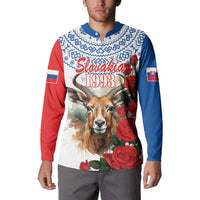 Slovakia Restoration Day 1993 Button Sweatshirt Tatra Chamois With Red Rose - Wonder Print Shop