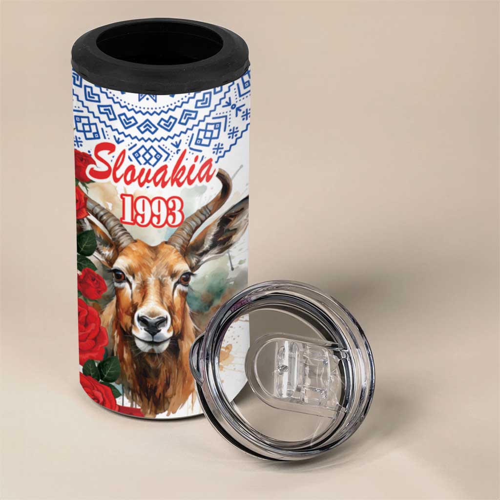 Slovakia Restoration Day 1993 4 in 1 Can Cooler Tumbler Tatra Chamois With Red Rose - Wonder Print Shop