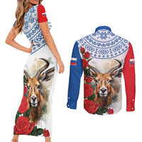 Slovakia Restoration Day 1993 Couples Matching Short Sleeve Bodycon Dress and Long Sleeve Button Shirt Tatra Chamois With Red Rose - Wonder Print Shop