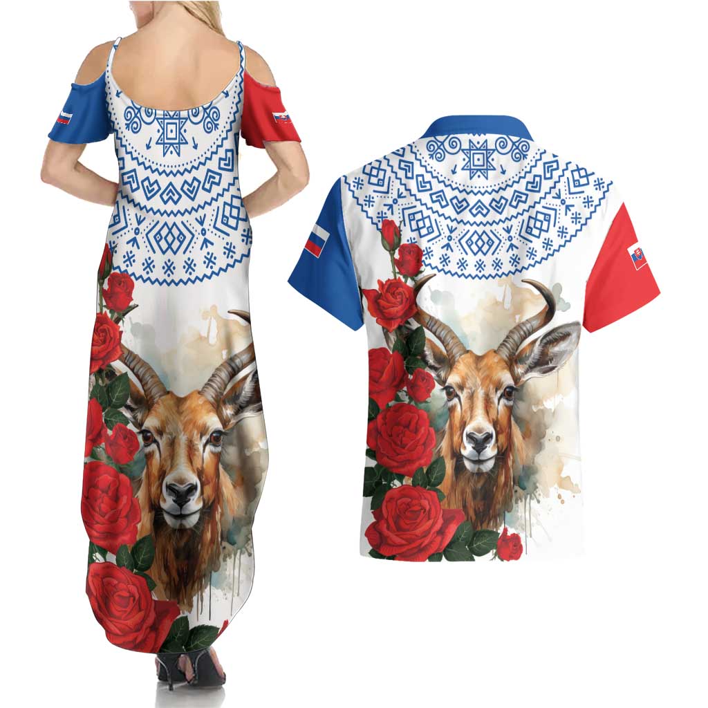Slovakia Restoration Day 1993 Couples Matching Summer Maxi Dress and Hawaiian Shirt Tatra Chamois With Red Rose - Wonder Print Shop