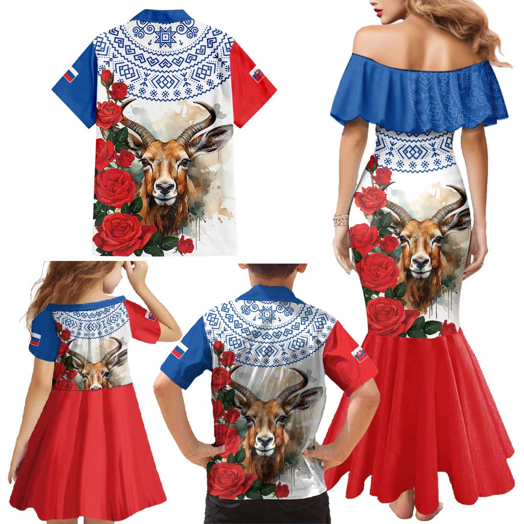 Slovakia Restoration Day 1993 Family Matching Mermaid Dress and Hawaiian Shirt Tatra Chamois With Red Rose - Wonder Print Shop