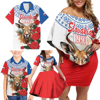Slovakia Restoration Day 1993 Family Matching Off Shoulder Short Dress and Hawaiian Shirt Tatra Chamois With Red Rose - Wonder Print Shop