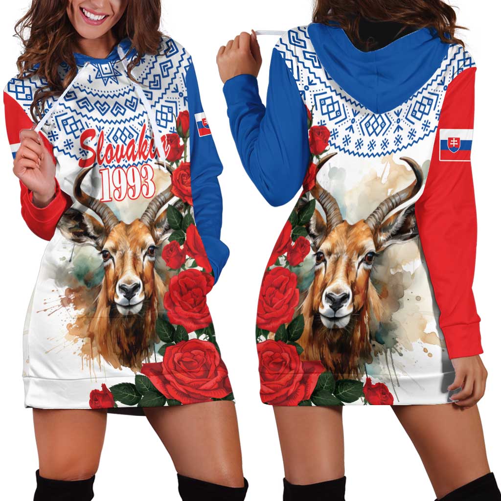 Slovakia Restoration Day 1993 Hoodie Dress Tatra Chamois With Red Rose - Wonder Print Shop