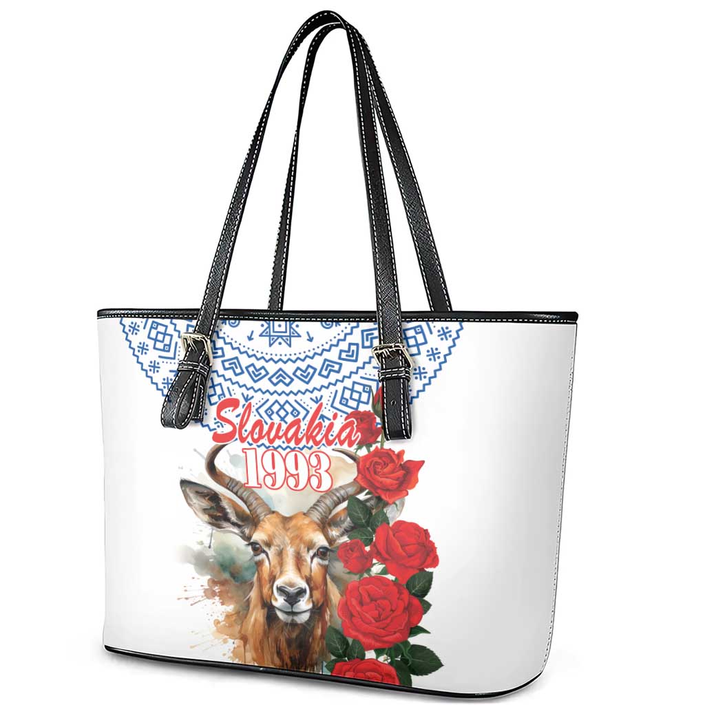 Slovakia Restoration Day 1993 Leather Tote Bag Tatra Chamois With Red Rose - Wonder Print Shop