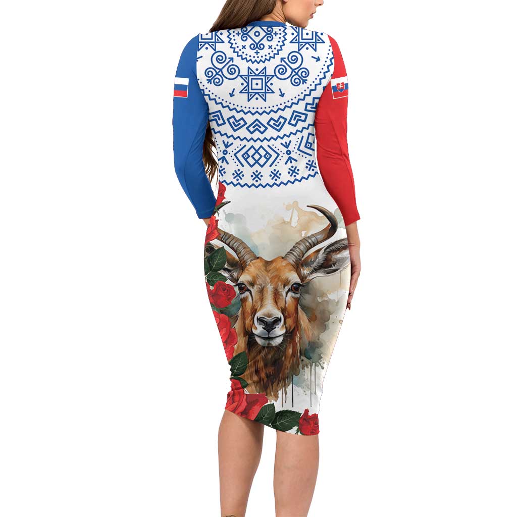 Slovakia Restoration Day 1993 Long Sleeve Bodycon Dress Tatra Chamois With Red Rose - Wonder Print Shop
