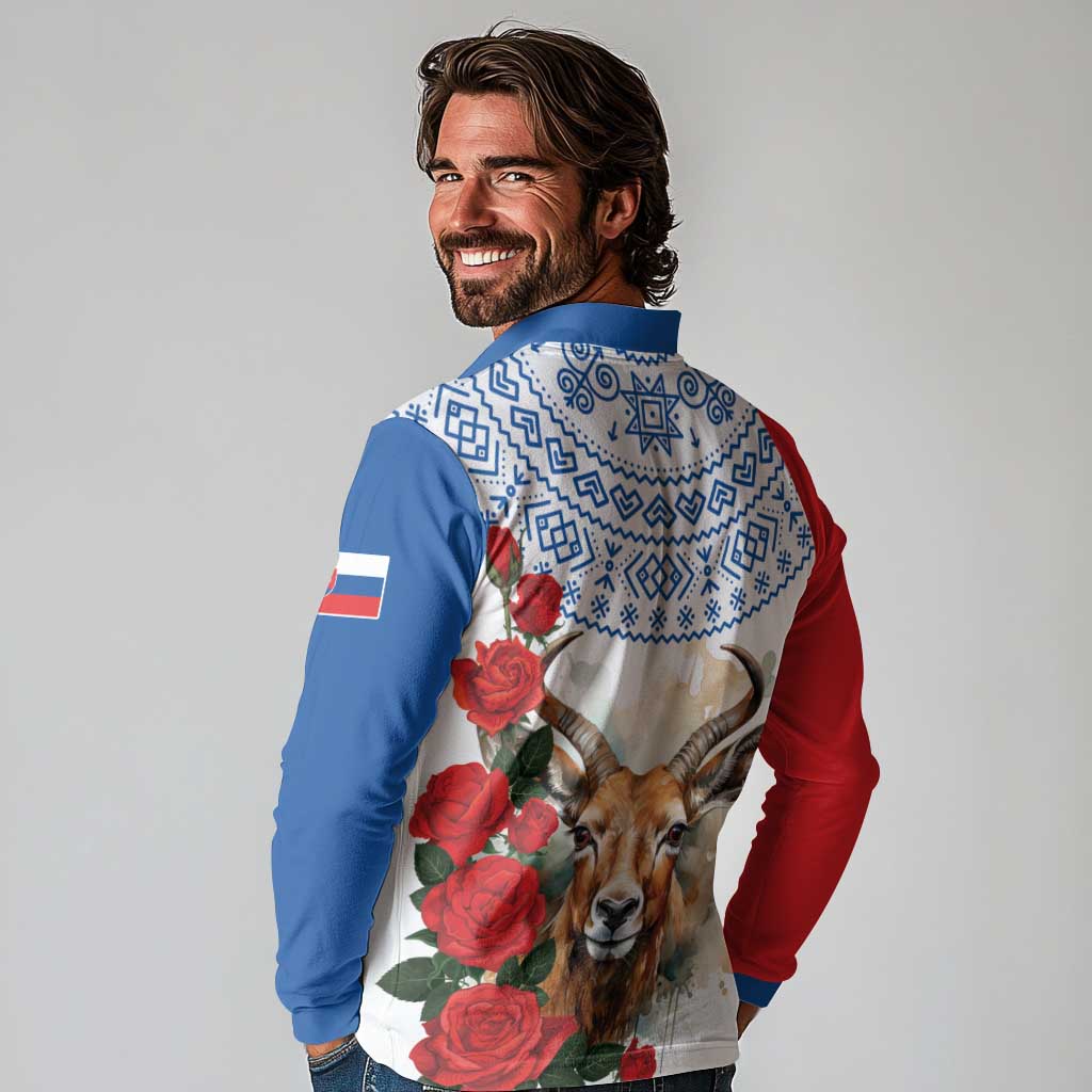 Slovakia Restoration Day 1993 Long Sleeve Polo Shirt Tatra Chamois With Red Rose - Wonder Print Shop