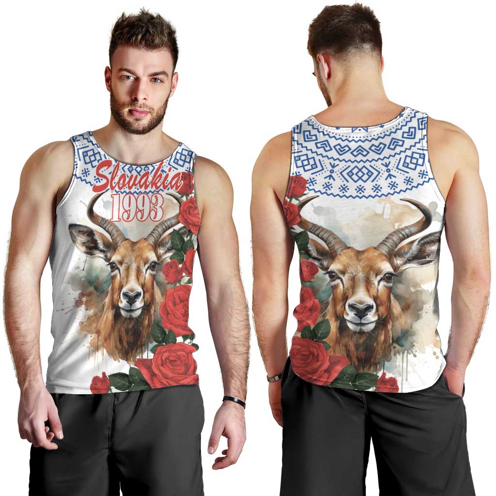 Slovakia Restoration Day 1993 Men Tank Top Tatra Chamois With Red Rose - Wonder Print Shop