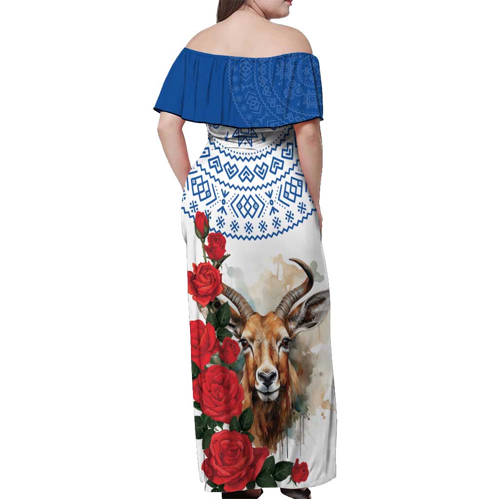 Slovakia Restoration Day 1993 Off Shoulder Maxi Dress Tatra Chamois With Red Rose - Wonder Print Shop