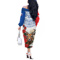 Slovakia Restoration Day 1993 Off The Shoulder Long Sleeve Dress Tatra Chamois With Red Rose - Wonder Print Shop