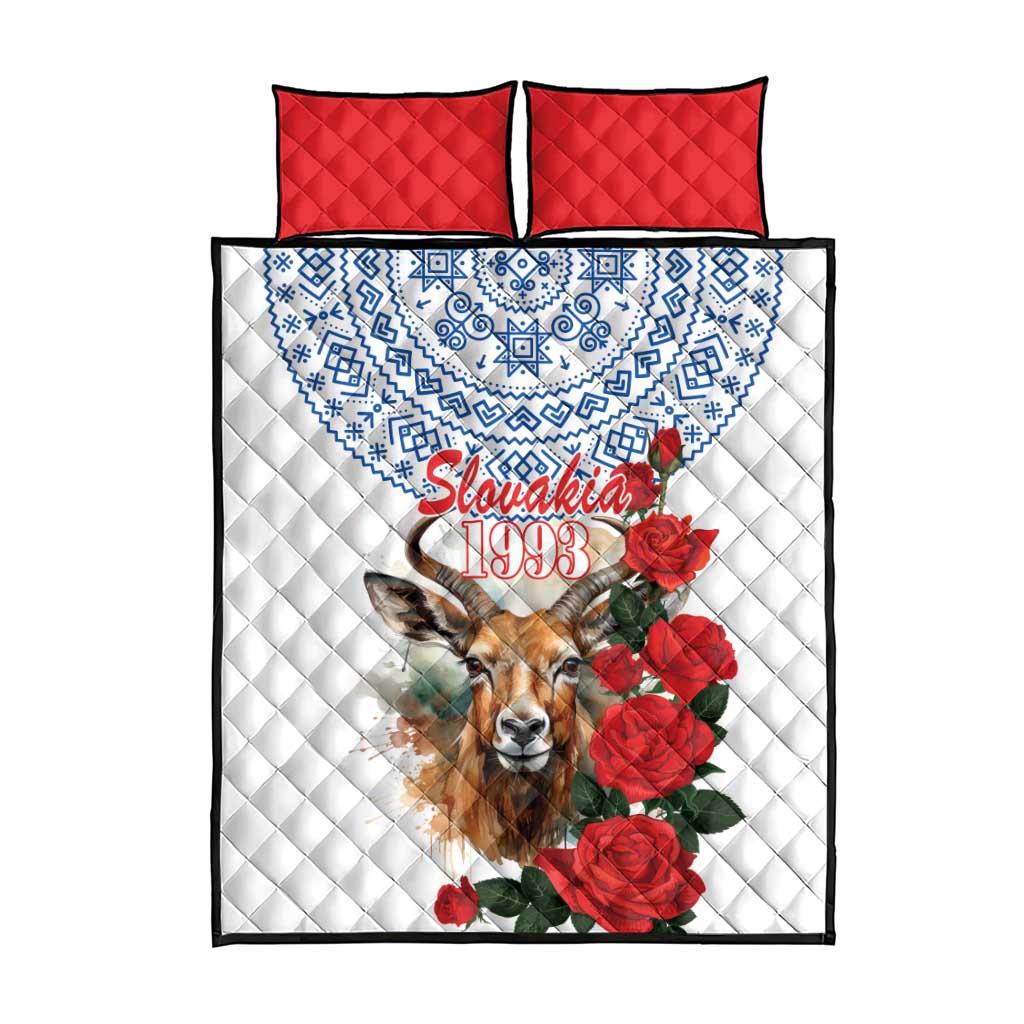 Slovakia Restoration Day 1993 Quilt Bed Set Tatra Chamois With Red Rose - Wonder Print Shop