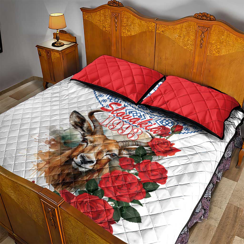 Slovakia Restoration Day 1993 Quilt Bed Set Tatra Chamois With Red Rose - Wonder Print Shop