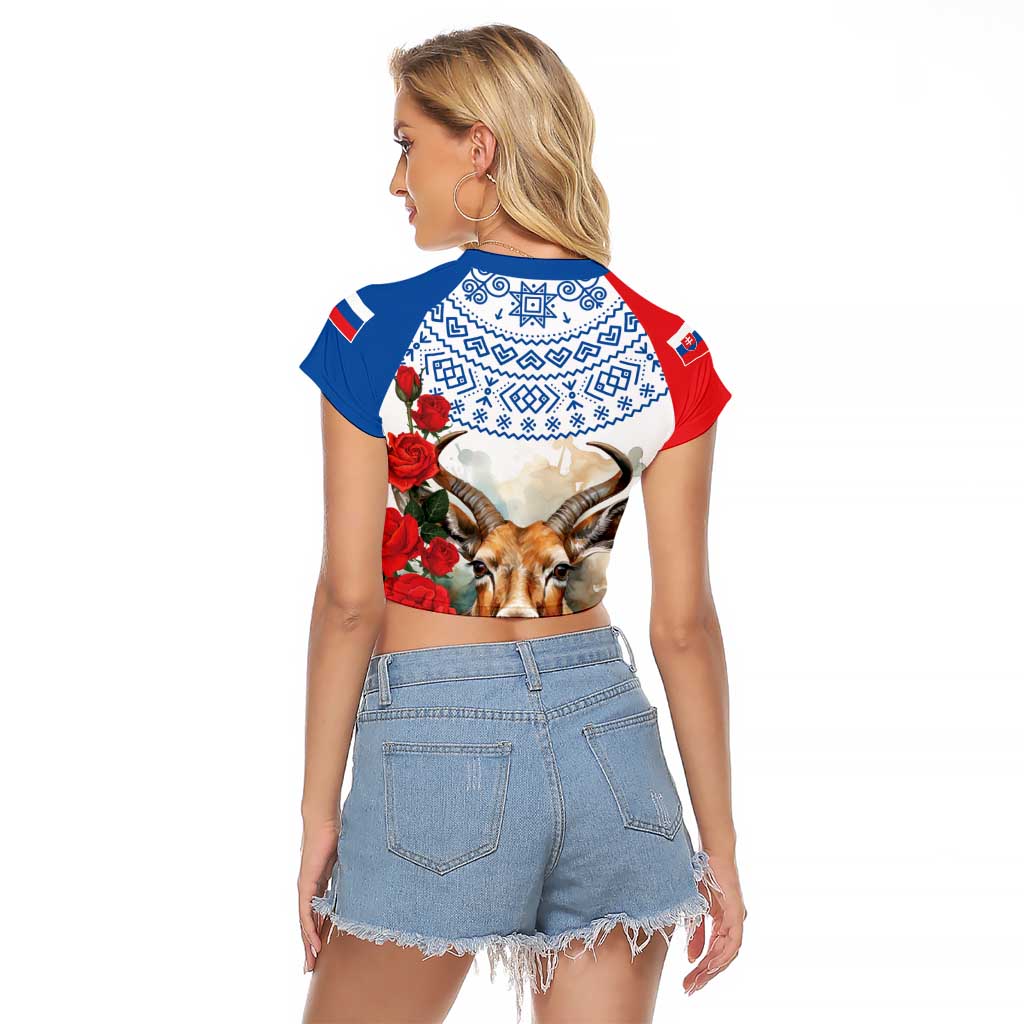 Slovakia Restoration Day 1993 Raglan Cropped T Shirt Tatra Chamois With Red Rose - Wonder Print Shop