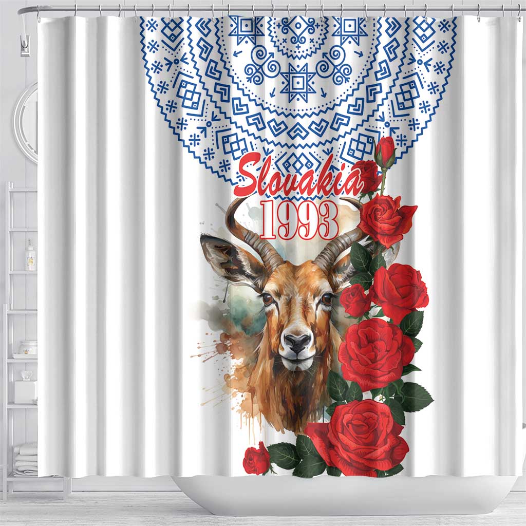 Slovakia Restoration Day 1993 Shower Curtain Tatra Chamois With Red Rose
