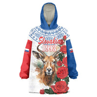 Slovakia Restoration Day 1993 Wearable Blanket Hoodie Tatra Chamois With Red Rose - Wonder Print Shop