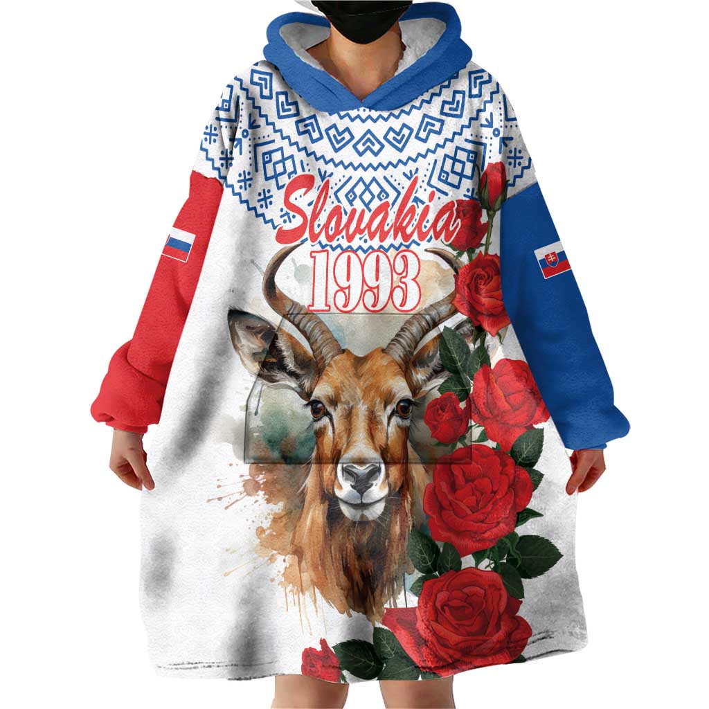 Slovakia Restoration Day 1993 Wearable Blanket Hoodie Tatra Chamois With Red Rose - Wonder Print Shop