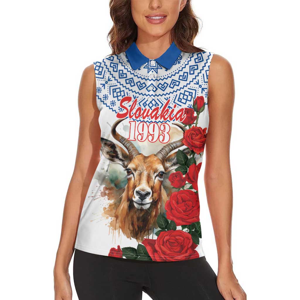 Slovakia Restoration Day 1993 Women Sleeveless Polo Shirt Tatra Chamois With Red Rose - Wonder Print Shop