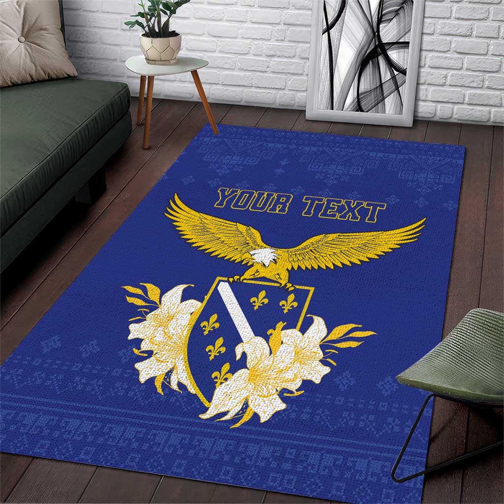 Personalized Bosnia and Herzegovina Independence Day Area Rug Golden Eagle With Lilium Bosniacum