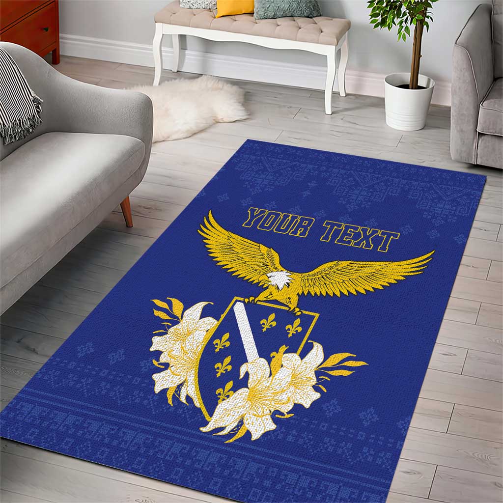 Personalized Bosnia and Herzegovina Independence Day Area Rug Golden Eagle With Lilium Bosniacum