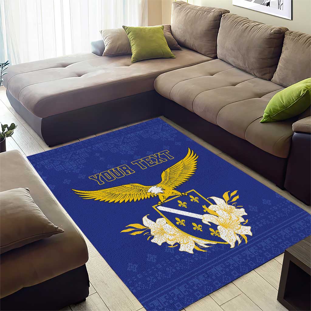 Personalized Bosnia and Herzegovina Independence Day Area Rug Golden Eagle With Lilium Bosniacum