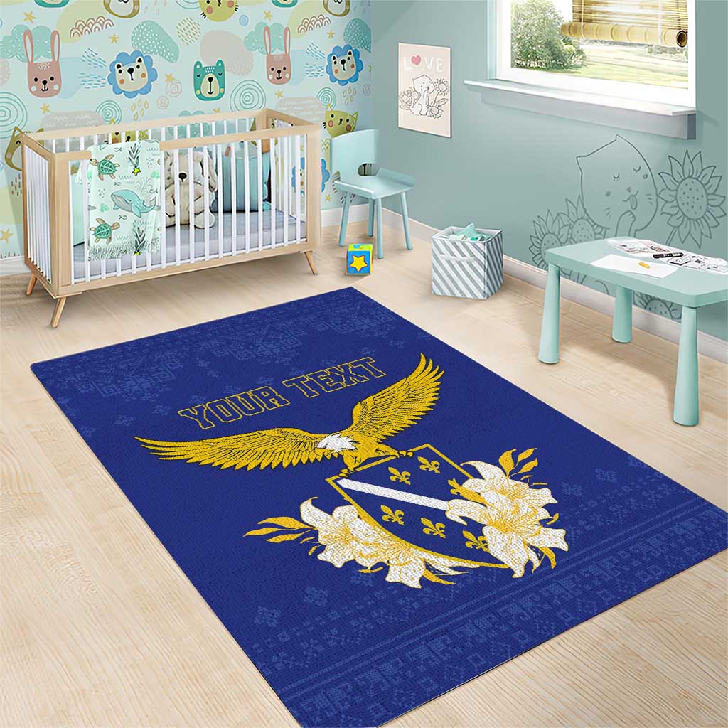 Personalized Bosnia and Herzegovina Independence Day Area Rug Golden Eagle With Lilium Bosniacum