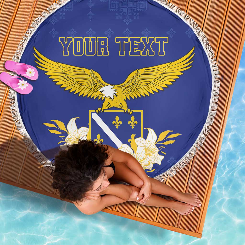 Personalized Bosnia and Herzegovina Independence Day Beach Blanket Golden Eagle With Lilium Bosniacum